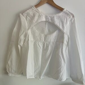 White Eyelet Back Cutout Blouse Romantic Peplum Top Cottagecore Small/Medium